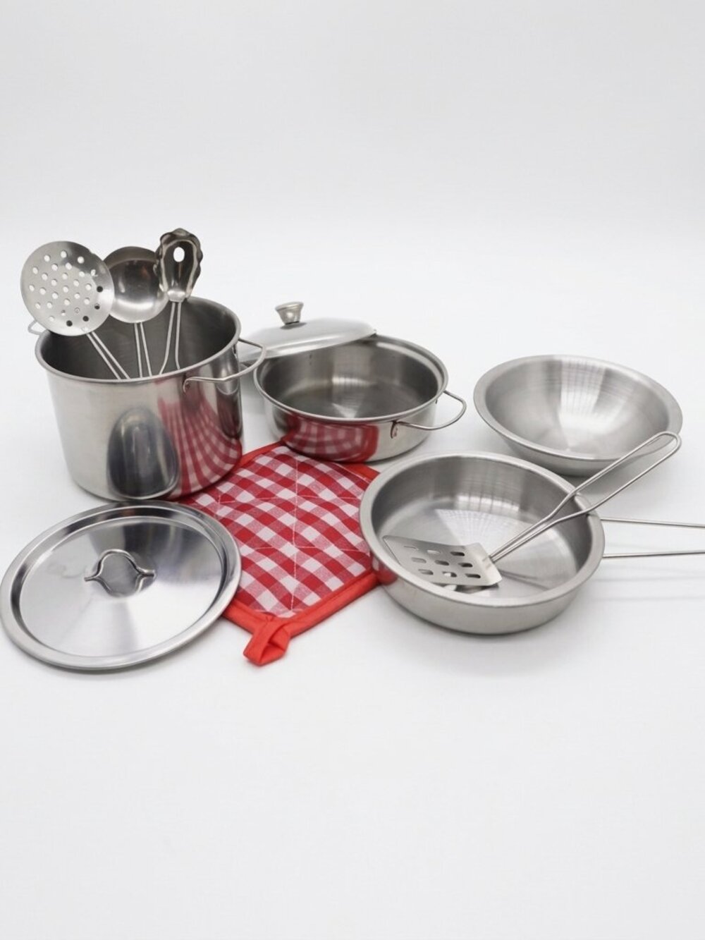 NWT Kids Stainless Steel Kitchen Accessory Set – 11pc Cooking Toy Kit - Picture 4 of 13